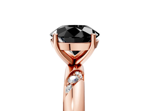 Rose gold Fancy Black Round Cut Solitaire Diamond Engagement Ring with Twisted Pave Band and Four-Prong Setting_8