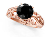 Rose gold Fancy Black Round Cut Solitaire Diamond Leaf-Inspired Vine Band Ring with Prong Setting_1