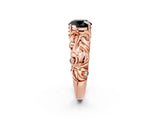 Rose gold Fancy Black Round Cut Solitaire Diamond Leaf-Inspired Vine Band Ring with Prong Setting_2
