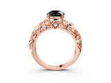 Rose gold Fancy Black Round Cut Solitaire Diamond Leaf-Inspired Vine Band Ring with Prong Setting_3