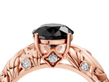 Rose gold Fancy Black Round Cut Solitaire Diamond Leaf-Inspired Vine Band Ring with Prong Setting_4