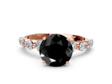 Rose gold Fancy Black Round Cut Solitaire Diamond Ring with Pave Band and Four-Prong Setting