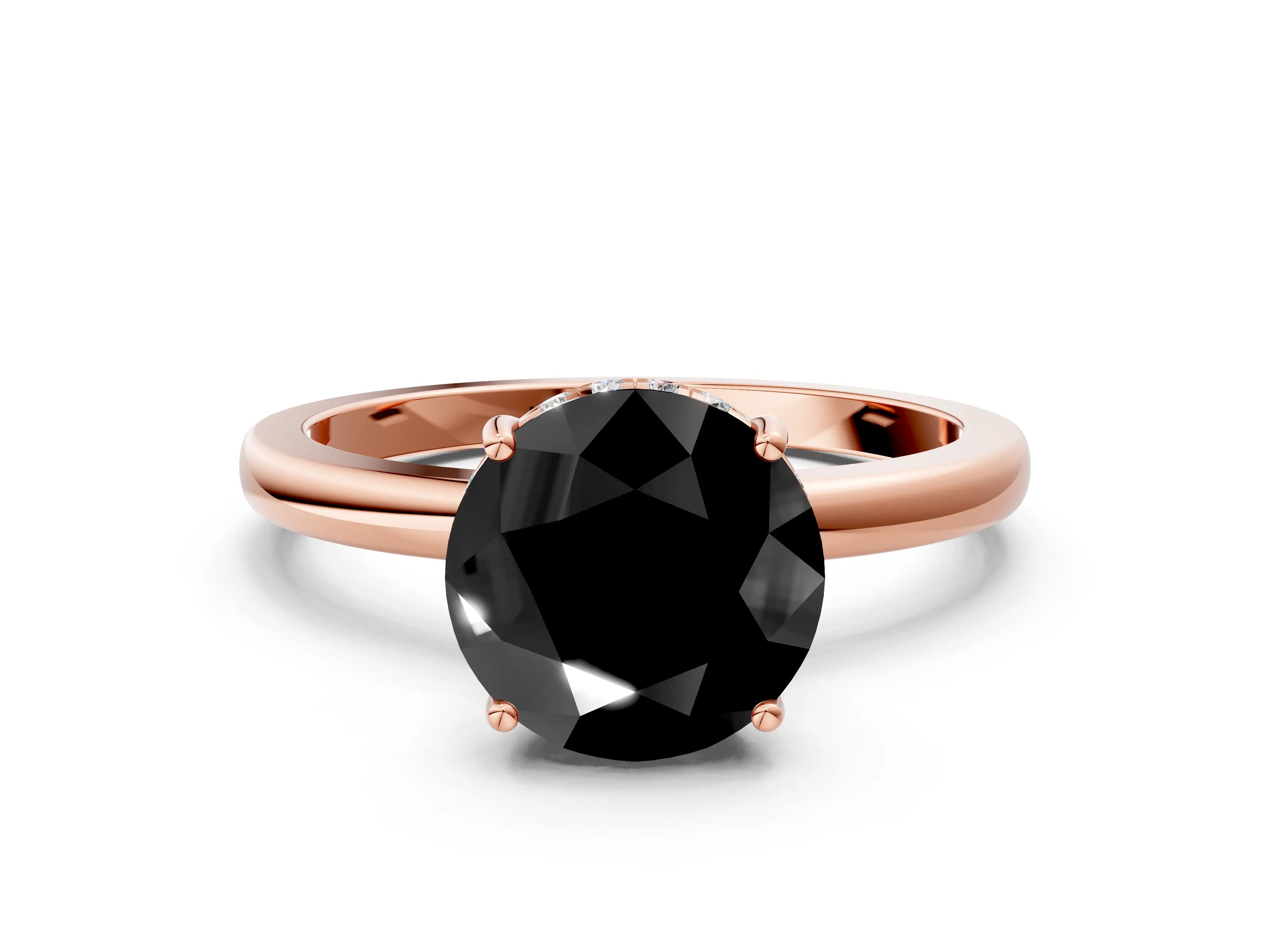 Rose gold Fancy Black Round Cut Solitaire Diamond Ring with Prong Setting and Plain Band
