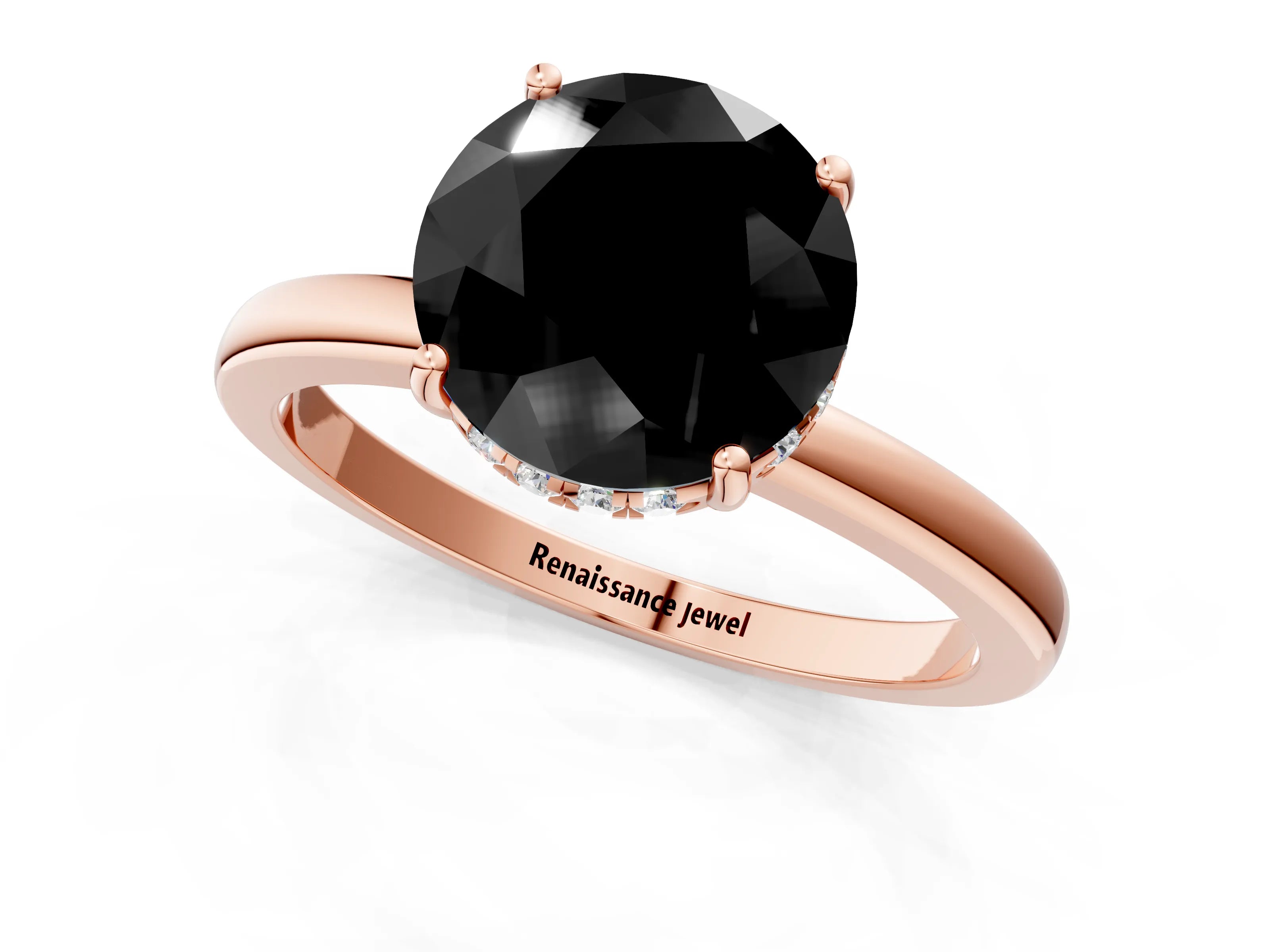 Rose gold Fancy Black Round Cut Solitaire Diamond Ring with Prong Setting and Plain Band_1