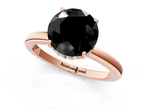 Rose gold Fancy Black Round Cut Solitaire Diamond Ring with Prong Setting and Plain Band_1