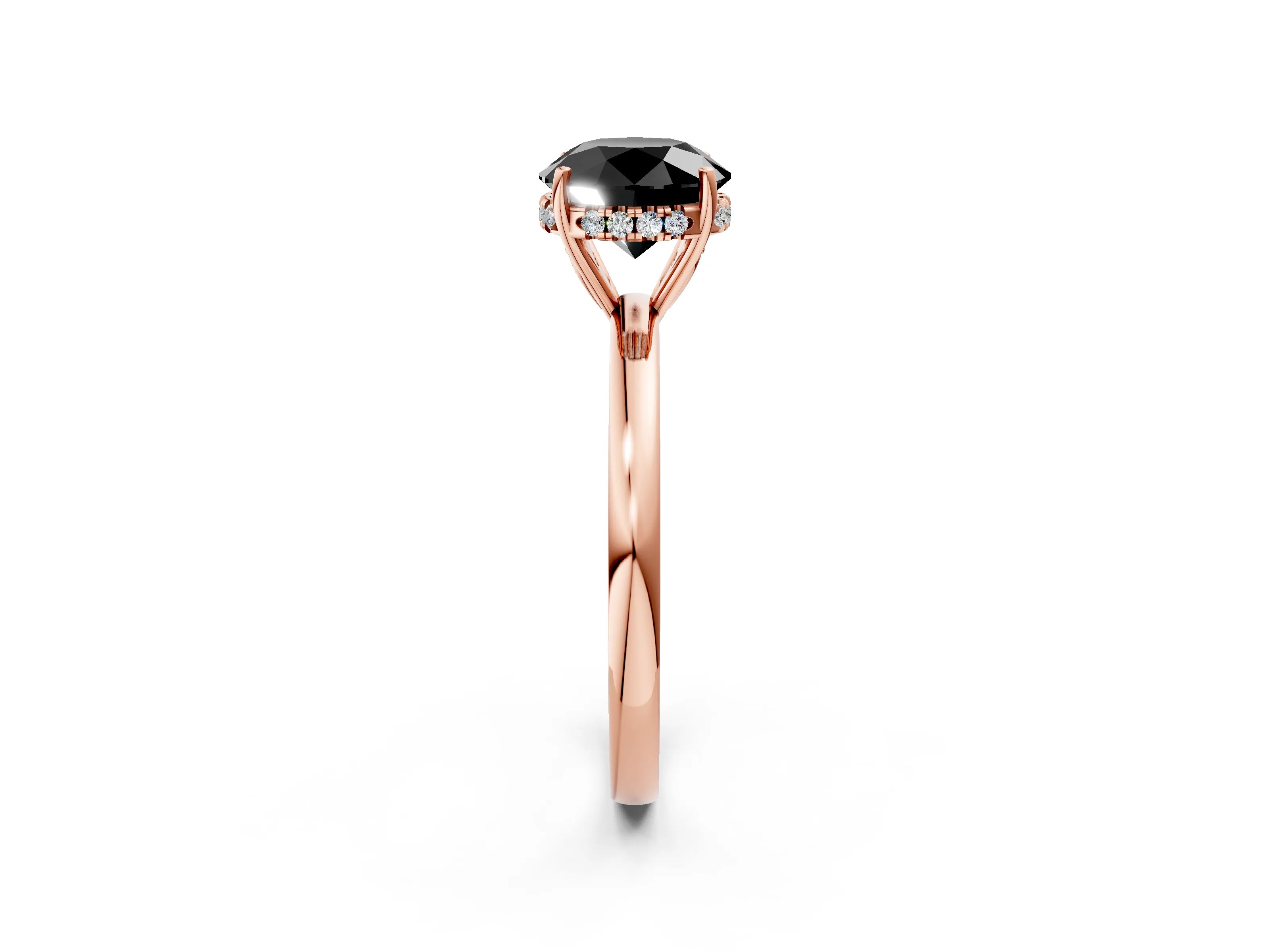 Rose gold Fancy Black Round Cut Solitaire Diamond Ring with Prong Setting and Plain Band_2