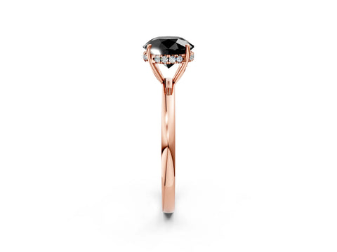Rose gold Fancy Black Round Cut Solitaire Diamond Ring with Prong Setting and Plain Band_2
