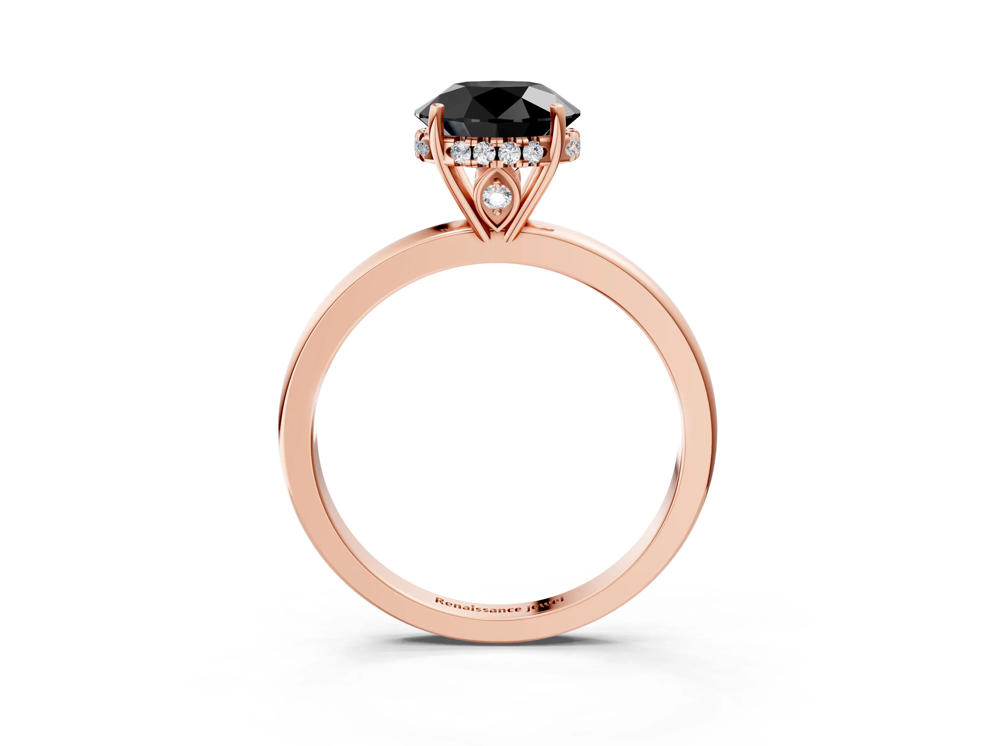 Rose gold Fancy Black Round Cut Solitaire Diamond Ring with Prong Setting and Plain Band_3
