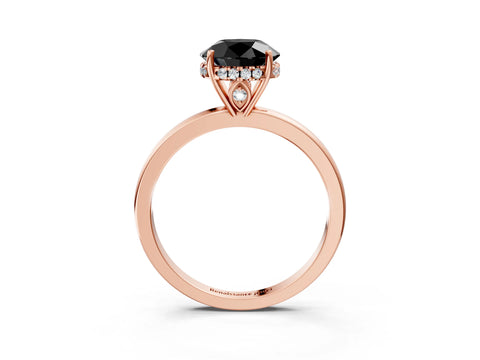 Rose gold Fancy Black Round Cut Solitaire Diamond Ring with Prong Setting and Plain Band_3