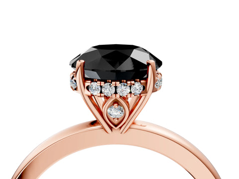 Rose gold Fancy Black Round Cut Solitaire Diamond Ring with Prong Setting and Plain Band_4