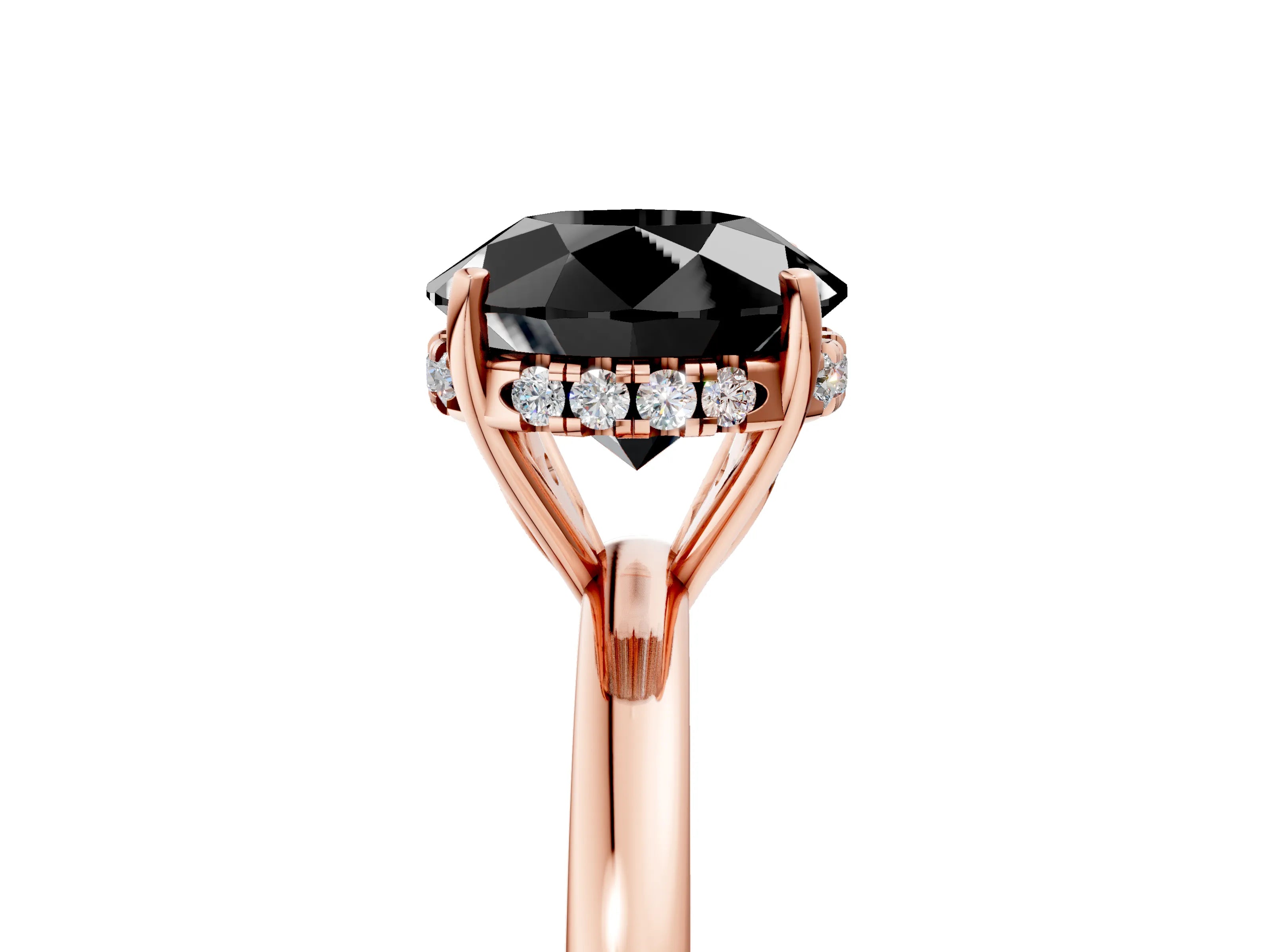 Rose gold Fancy Black Round Cut Solitaire Diamond Ring with Prong Setting and Plain Band_5