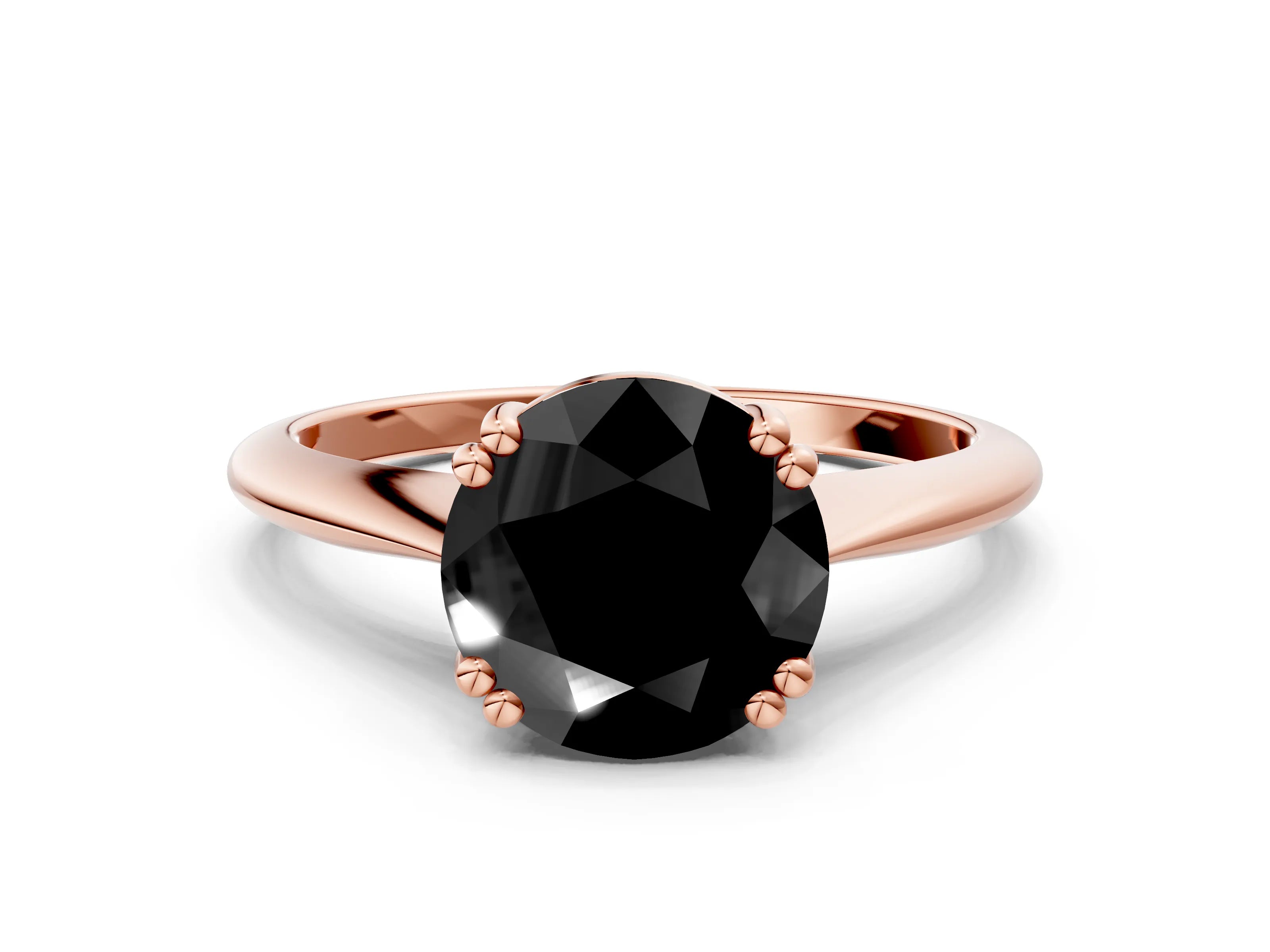 Rose gold Fancy Black Round Cut Solitaire Diamond Ring with Six-Prong Setting and Classic Band