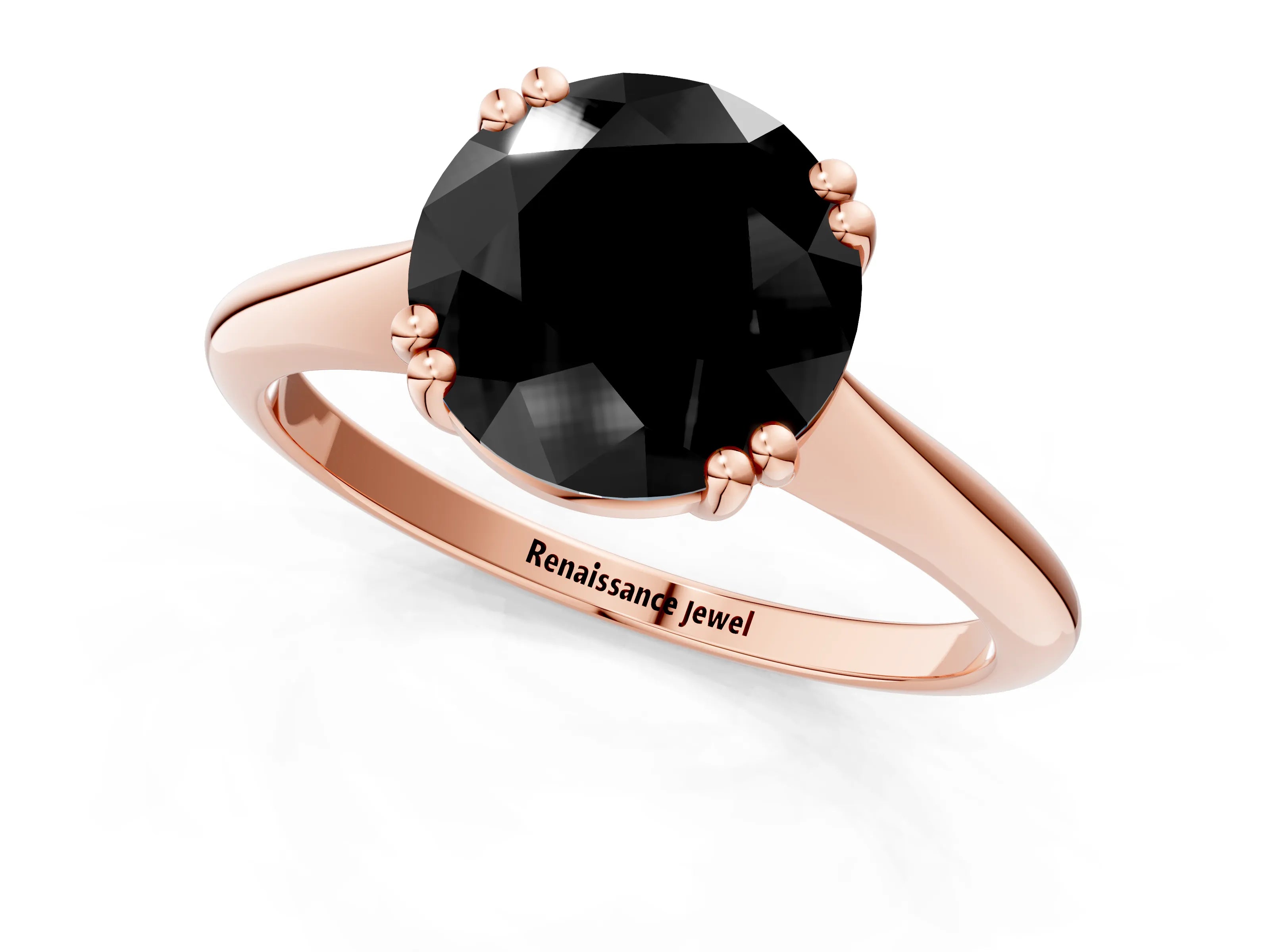 Rose gold Fancy Black Round Cut Solitaire Diamond Ring with Six-Prong Setting and Classic Band_1