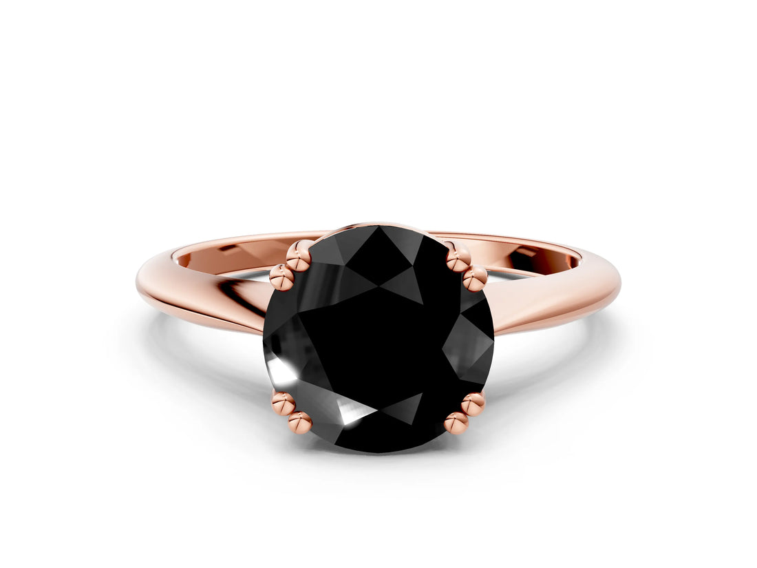 Rose gold Fancy Black Round Cut Solitaire Diamond Ring with Six-Prong Setting and Classic Band_12