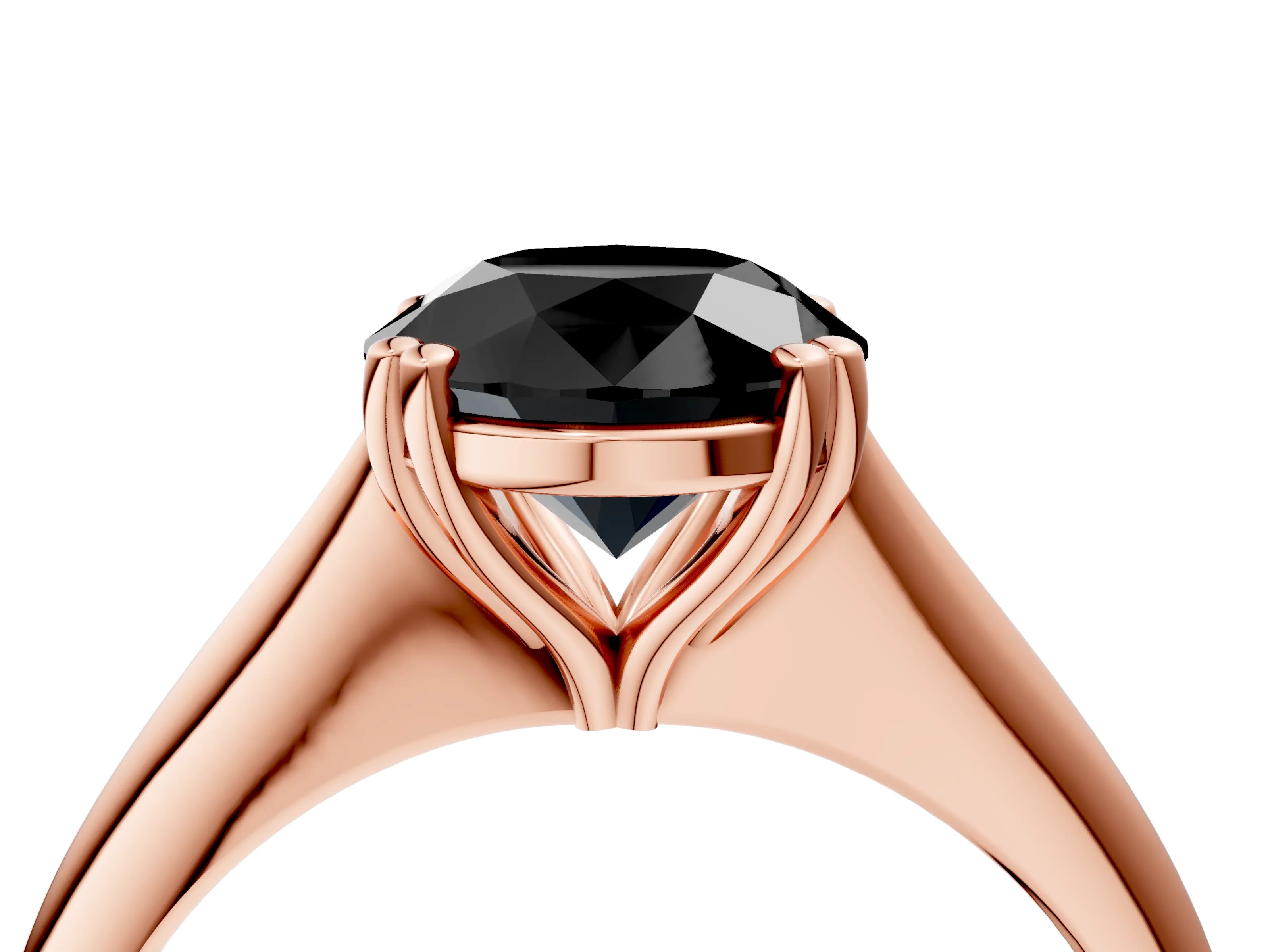 Rose gold Fancy Black Round Cut Solitaire Diamond Ring with Six-Prong Setting and Classic Band_4
