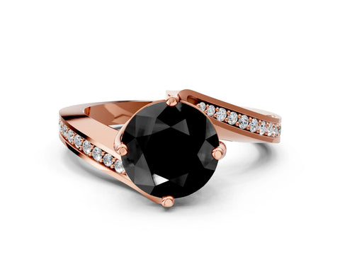 Rose gold Fancy Black Round Cut Solitaire Diamond Twist Band with Pavé Setting and Four-Prong Setting