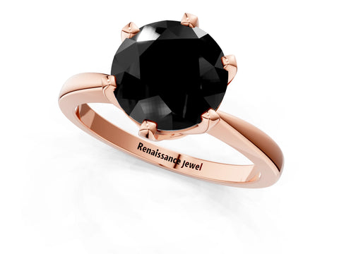 Rose gold Fancy Black Round Cut Solitaire Engagement Ring with Six-Prong Setting and Tapered Band_1