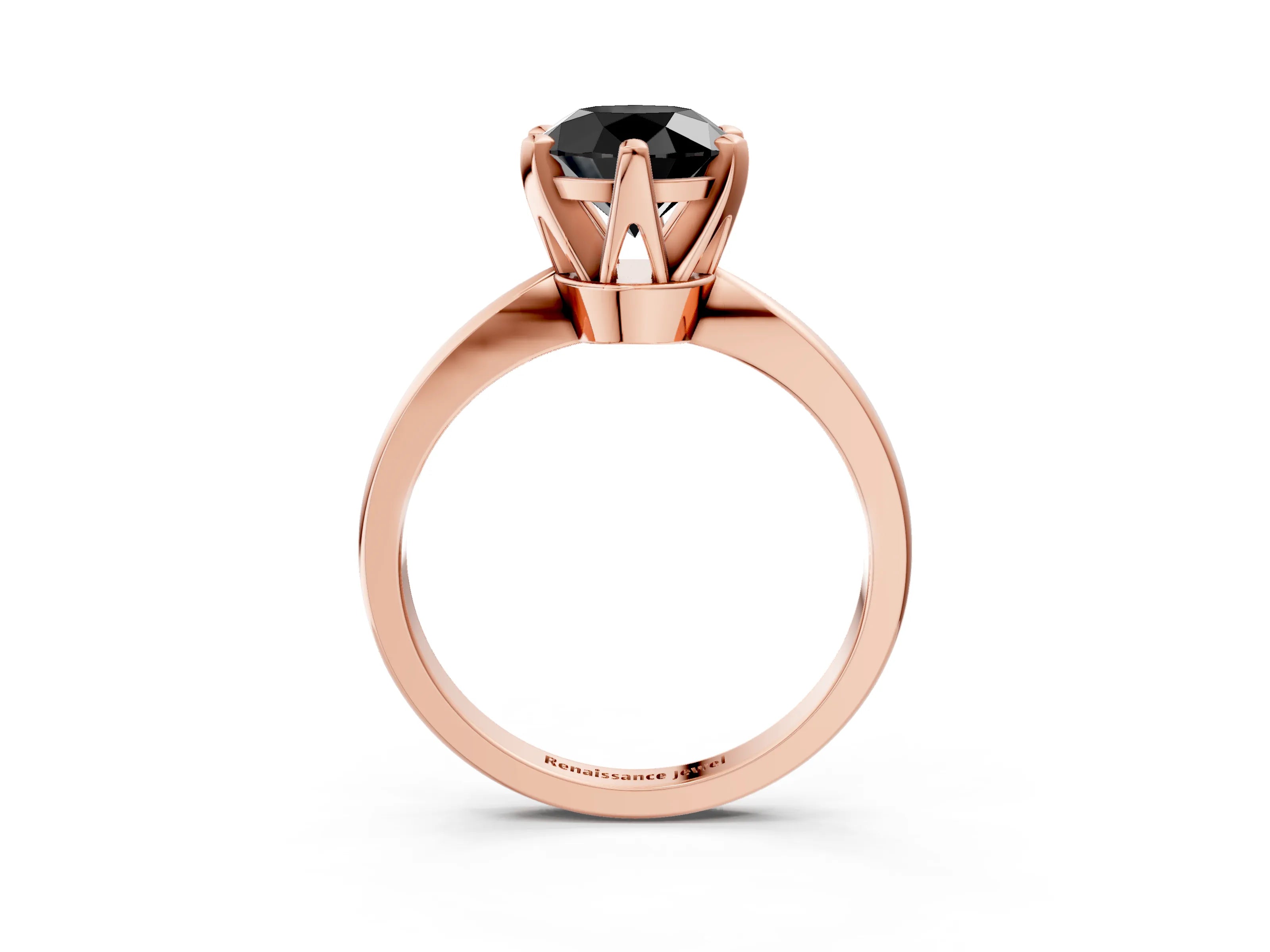 Rose gold Fancy Black Round Cut Solitaire Engagement Ring with Six-Prong Setting and Tapered Band_3