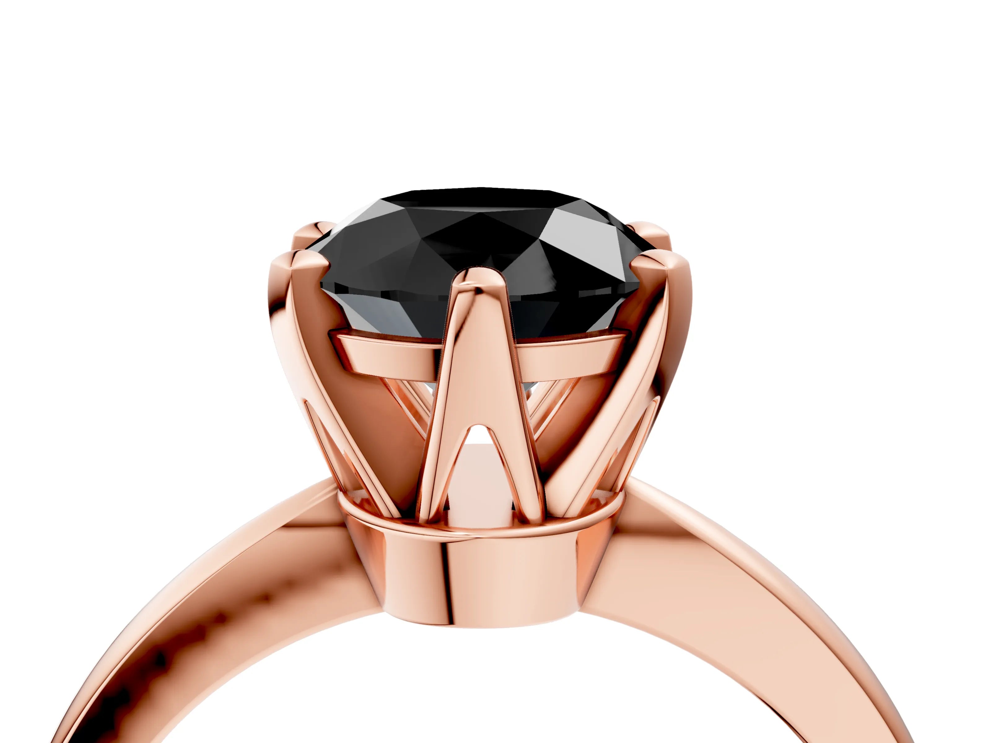 Rose gold Fancy Black Round Cut Solitaire Engagement Ring with Six-Prong Setting and Tapered Band_4