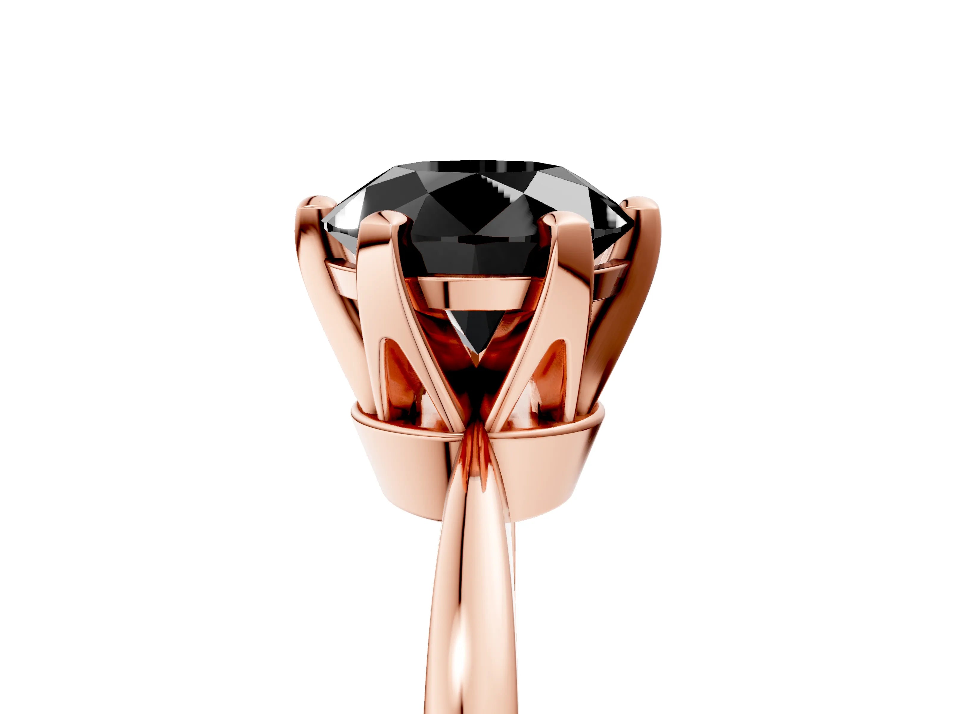 Rose gold Fancy Black Round Cut Solitaire Engagement Ring with Six-Prong Setting and Tapered Band_5