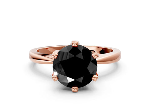 Rose gold Fancy Black Round Cut Solitaire Engagement Ring with Six-Prong Setting and Tapered Band