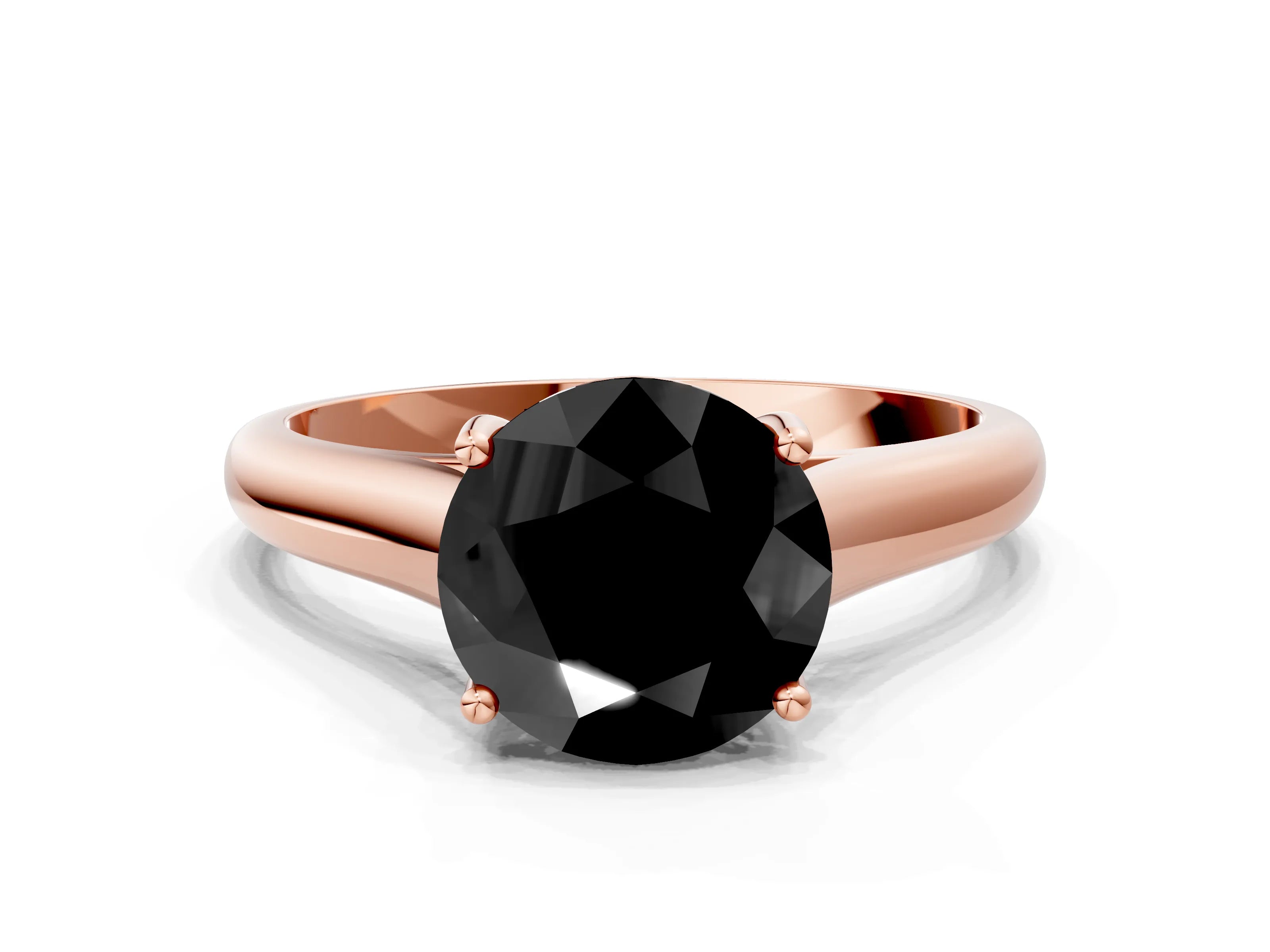 Rose gold Fancy Black Round Cut Solitaire Engagement Ring with Tapered Band and Four-Prong Setting_3