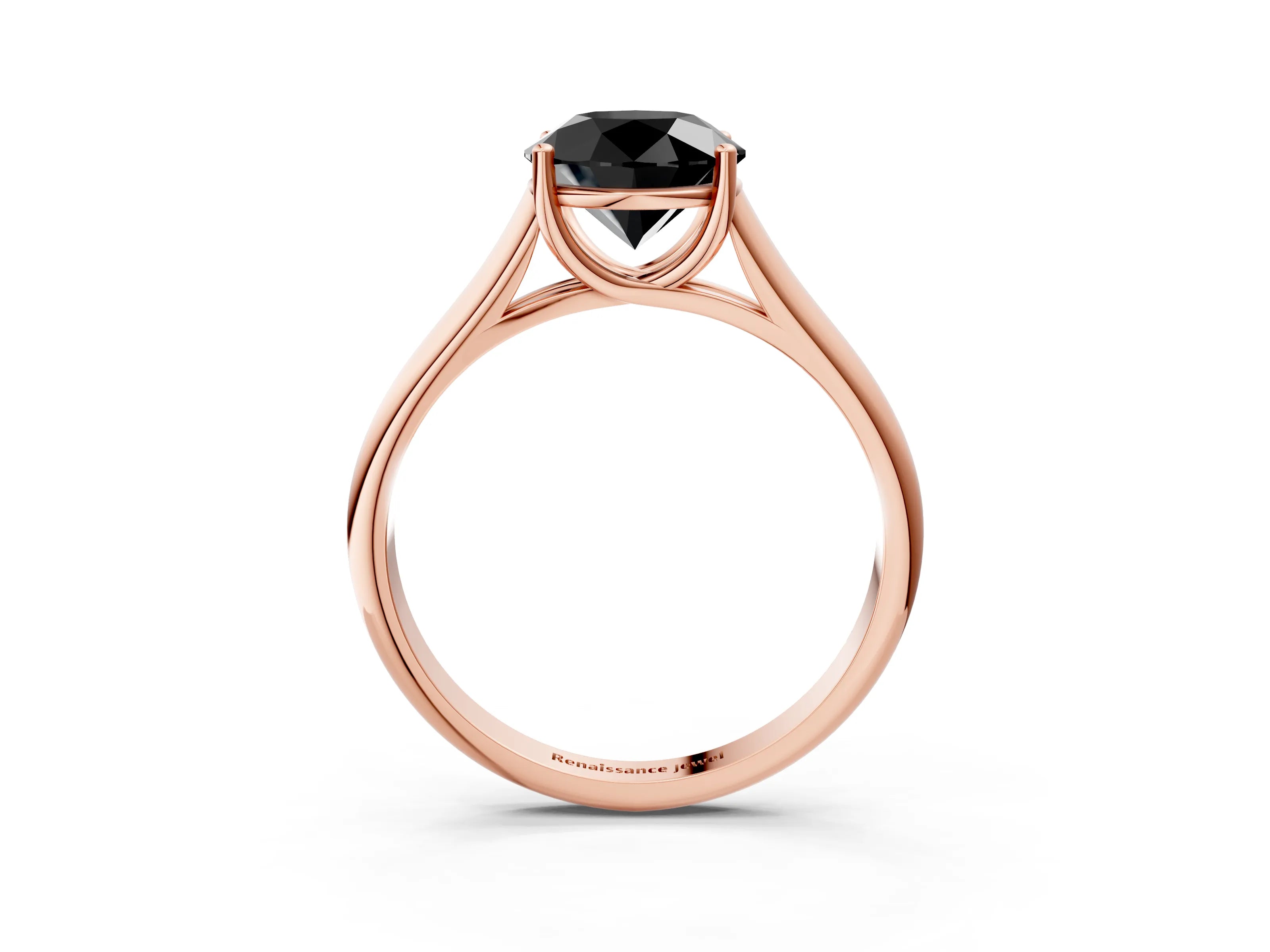 Rose gold Fancy Black Round Cut Solitaire Engagement Ring with Tapered Band and Four-Prong Setting_6