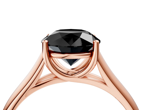 Rose gold Fancy Black Round Cut Solitaire Engagement Ring with Tapered Band and Four-Prong Setting_7