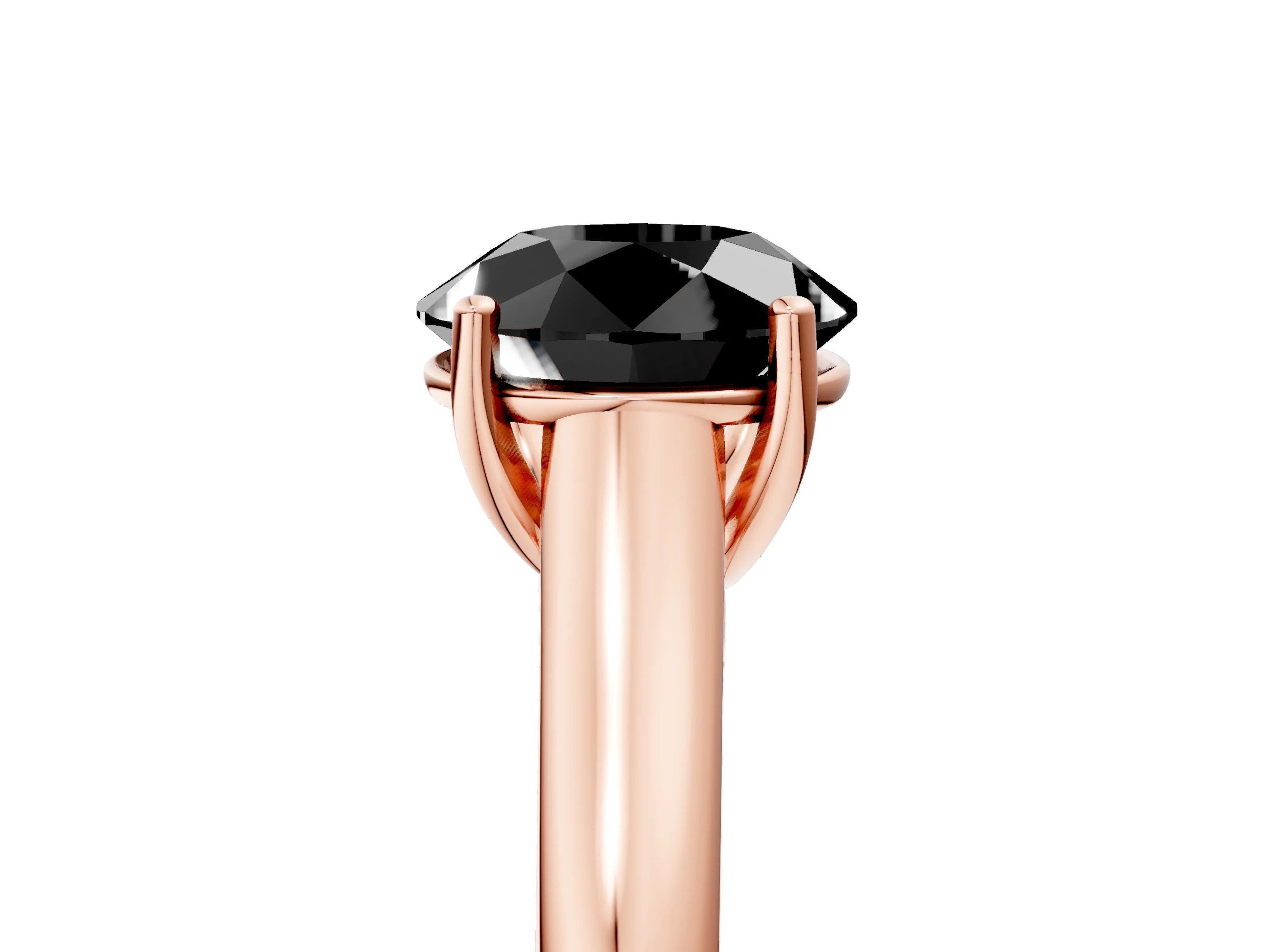 Rose gold Fancy Black Round Cut Solitaire Engagement Ring with Tapered Band and Four-Prong Setting_8