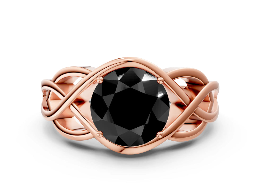 Rose gold Fancy Black Round Cut Solitaire Intertwined Band Prong Setting Ring