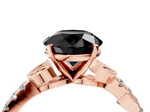 Rose gold Fancy Black Round Cut Solitaire Leaf-Inspired Diamond Ring with Pavé Band and Four-Prong Setting_4