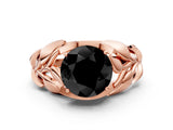 Rose gold Fancy Black Round Cut Solitaire Leaf-Inspired Engagement Ring with Prong Setting_12