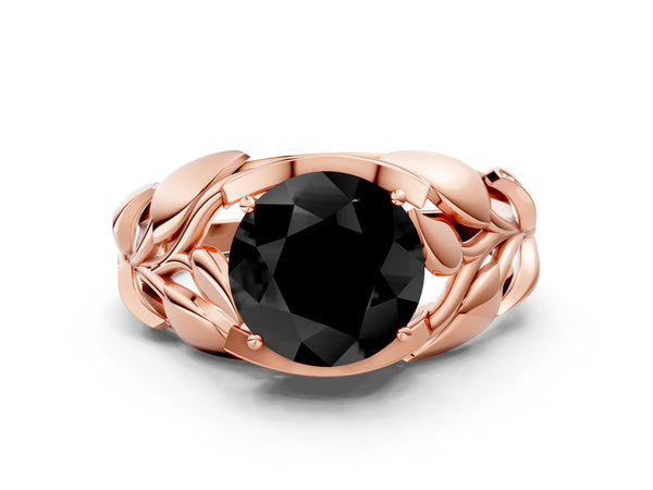Rose Gold Round Leaf Bypass Engagement Ring Setting for Black Center with Pave Leaf Panels