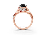 Rose gold Fancy Black Round Cut Solitaire Leaf-Inspired Engagement Ring with Prong Setting_15