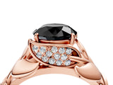 Rose gold Fancy Black Round Cut Solitaire Leaf-Inspired Engagement Ring with Prong Setting_16