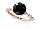 Rose gold Fancy Black Round Cut Solitaire Marquise Side Stone Prong Setting Ring_1