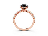 Rose gold Fancy Black Round Cut Solitaire Marquise Side Stone Prong Setting Ring_3