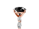 Rose gold Fancy Black Round Cut Solitaire Marquise Side Stone Prong Setting Ring_5