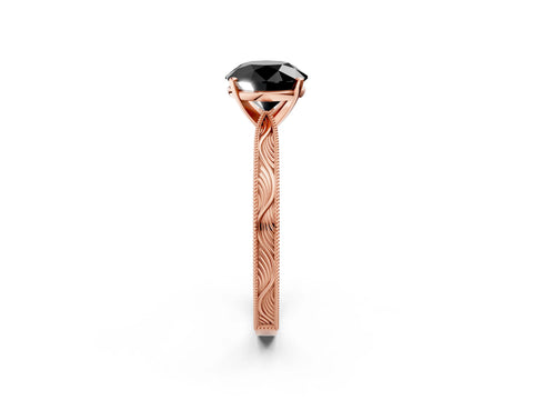 Rose gold Fancy Black Round Cut Solitaire Milgrain Engraved Band with Four-Prong Setting_2
