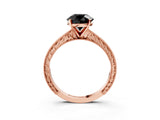 Rose gold Fancy Black Round Cut Solitaire Milgrain Engraved Band with Four-Prong Setting_3
