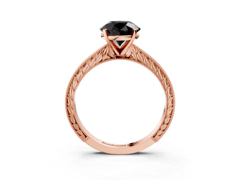 Rose gold Fancy Black Round Cut Solitaire Milgrain Engraved Band with Four-Prong Setting_3