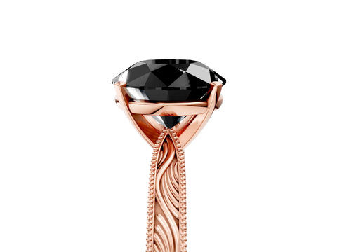 Rose gold Fancy Black Round Cut Solitaire Milgrain Engraved Band with Four-Prong Setting_5