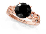 Rose gold Fancy Black Round Cut Solitaire Milgrain Leaf Band with Prong Setting_1