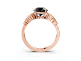 Rose gold Fancy Black Round Cut Solitaire Milgrain Leaf Band with Prong Setting_3