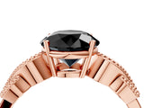 Rose gold Fancy Black Round Cut Solitaire Milgrain Leaf Band with Prong Setting_4