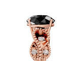 Rose gold Fancy Black Round Cut Solitaire Milgrain Leaf Band with Prong Setting_5