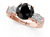 Rose gold Fancy Black Round Cut Solitaire Princess Side Stone Engraved Band Prong Setting Ring_1