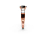 Rose gold Fancy Black Round Cut Solitaire Princess Side Stone Engraved Band Prong Setting Ring_2