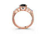 Rose gold Fancy Black Round Cut Solitaire Princess Side Stone Engraved Band Prong Setting Ring_3