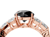 Rose gold Fancy Black Round Cut Solitaire Princess Side Stone Engraved Band Prong Setting Ring_4